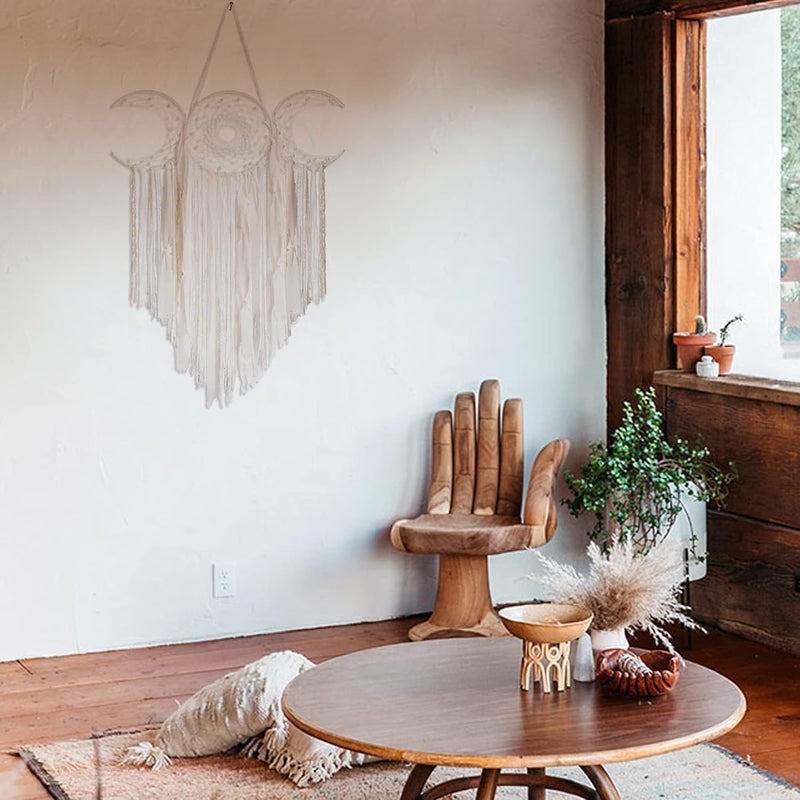 ANROYE White Triple Moon Goddess Macrame Wall Hanging, Boho Crescent Dream Catcher, Bohemian Dreamcatcher for Women Bedroom, Woven Tapestry-Witchcraft Gift, Pagan Decor for Adults Decoration - Image 3